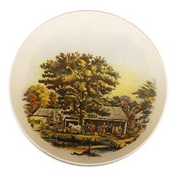 Currier & Ives Glass Autumn Scene Medallion